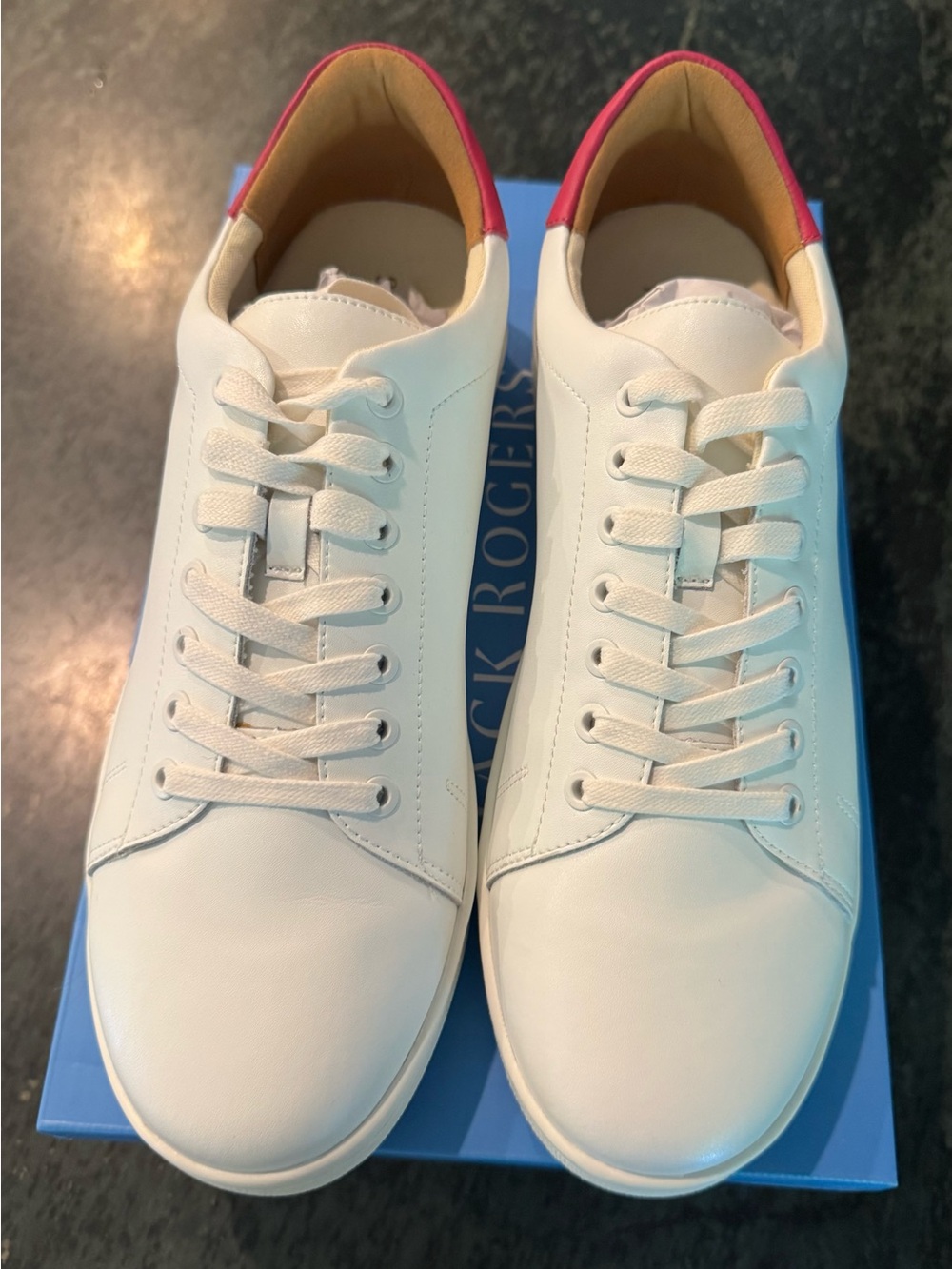 Jack Rogers White Leather Sneakers with Pink Heel